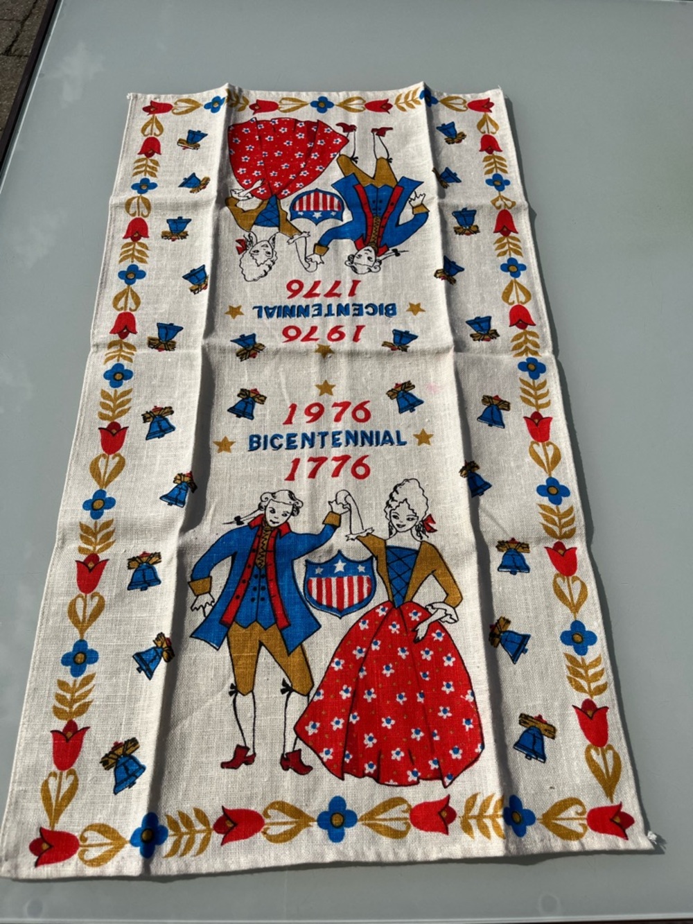 Vintage Pure Linen Kitchen Dish Tea Towel bicentennial  Colonial style 
1976